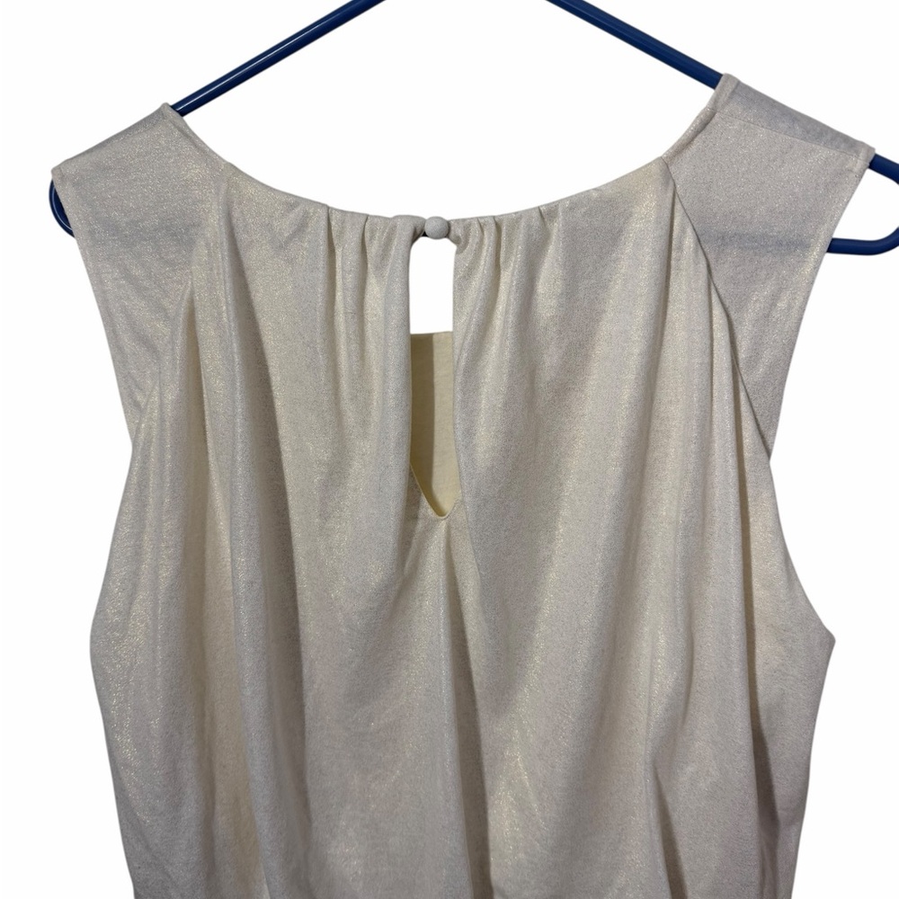 Women’s Anthropologie Gold Shimmer Sleeveless Blouse with a gathered hem! Size M - Picture 5 of 6